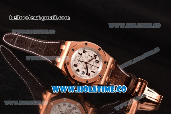 Audemars Piguet Royal Oak Offshore Chronograph Swiss Valjoux 7750 Automatic Rose Gold Case with White Dial and Numeral Markers - 1:1 Best Edition (JF) - Click Image to Close